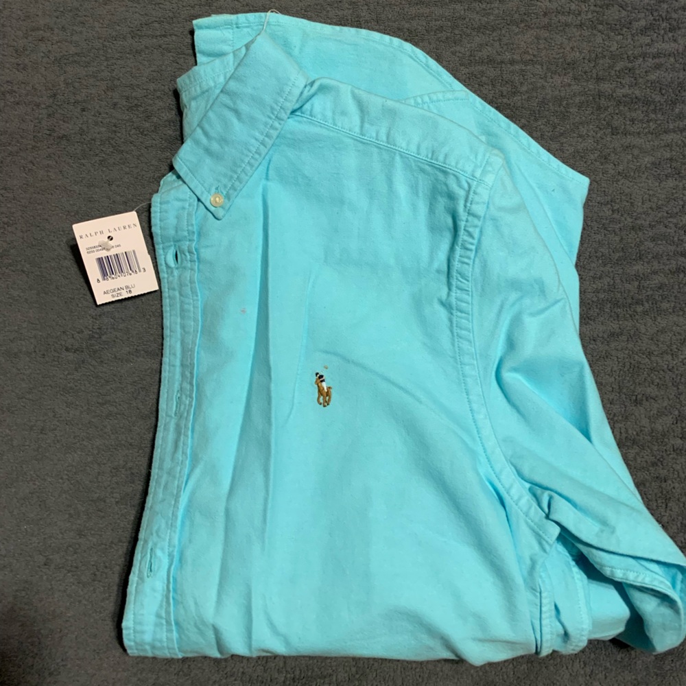 Ralph Lauren Aqua Polo Shirt with Embroidered Detail
